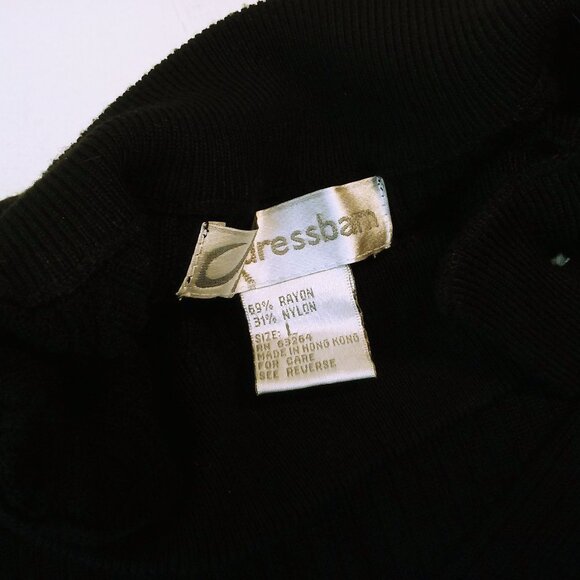 Vintage 80s dressbarn Ribbed Knit Sweater Lady-L Mockneck Faux-Buttons LSL Black - Picture 9 of 10